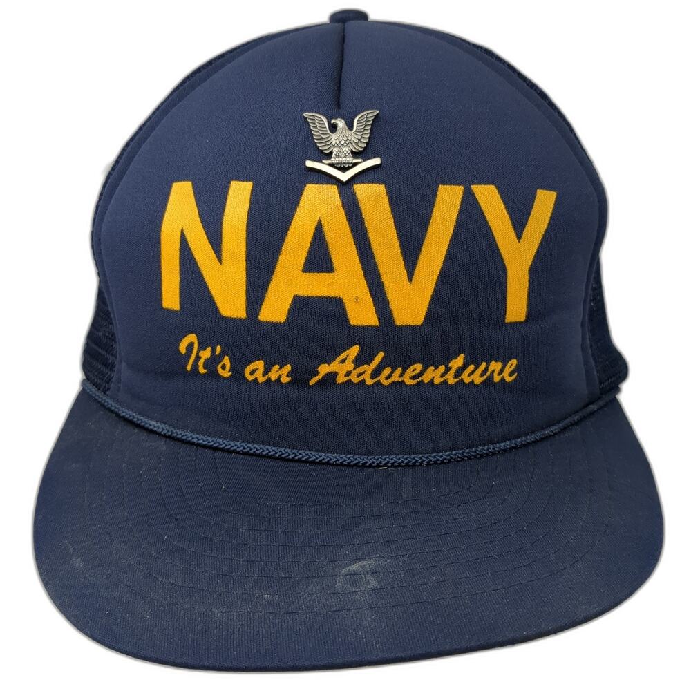 Navy It's An Adventure Snapback Trucker Hat Blue Large Adjustable Rope Funkap